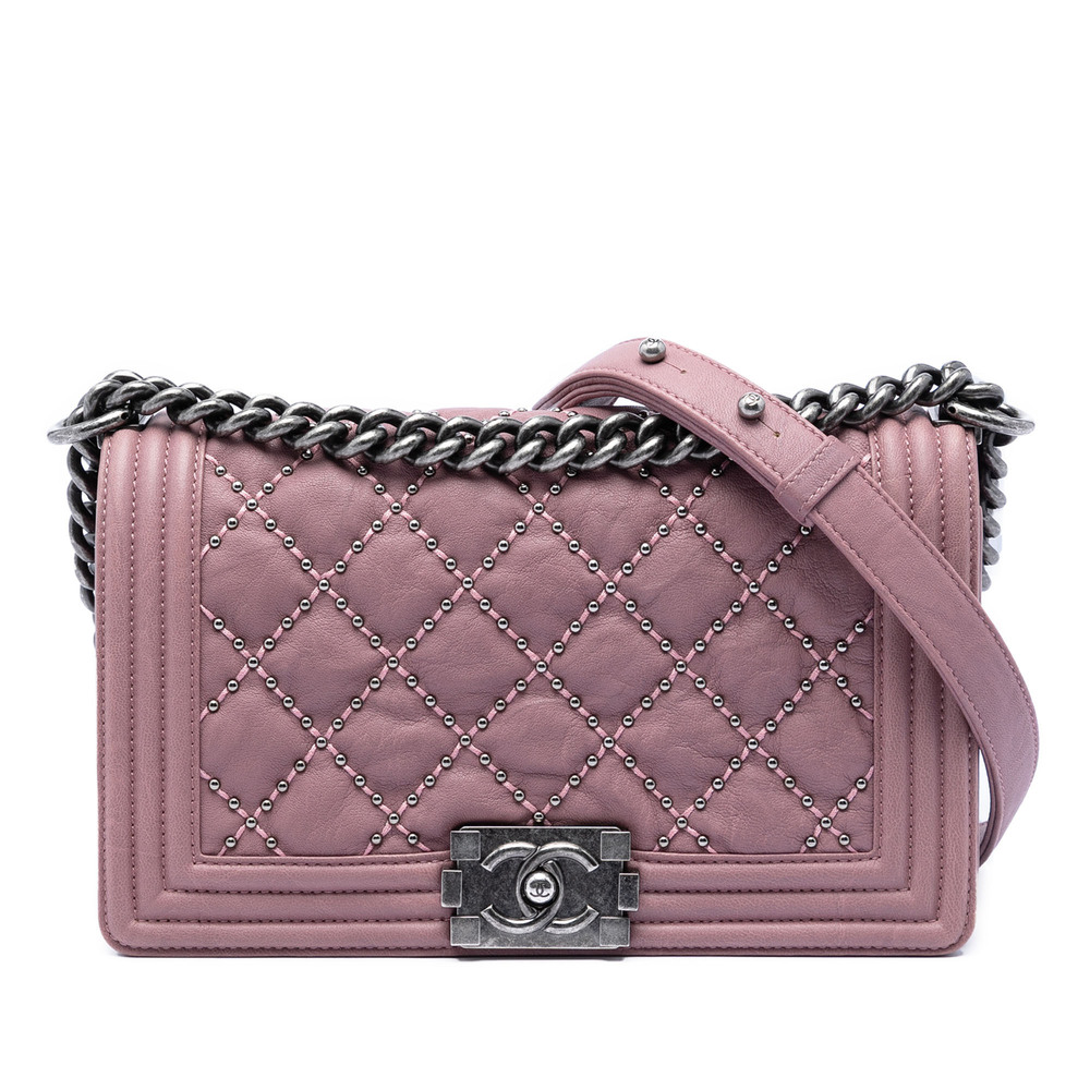 Pre-Loved Chanel Old Medium Quilted Crumpled Calfskin Studded Boy Flap
